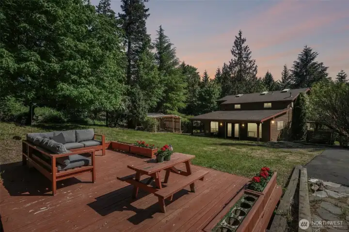 Front yard, stand alone deck and front of home