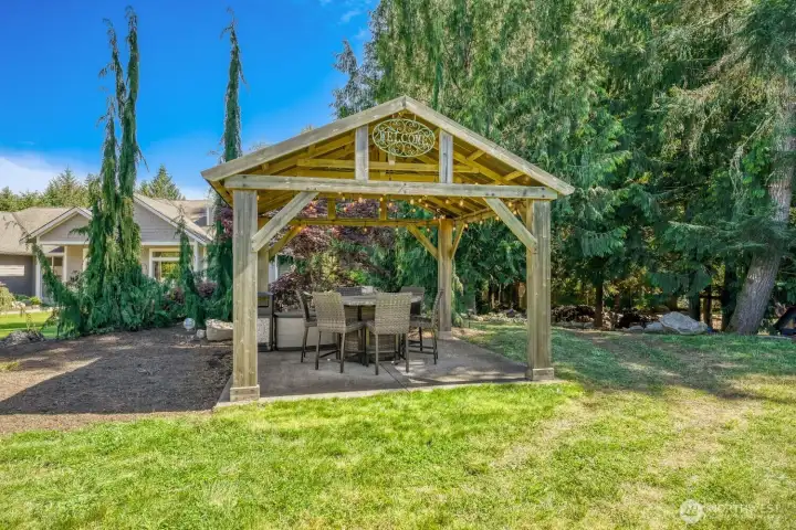 A beautiful gazebo next to the outdoor movie area.