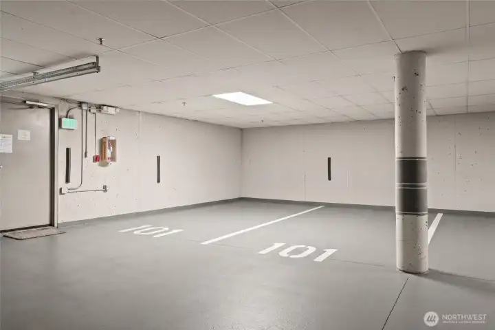 Two parking spots in garage