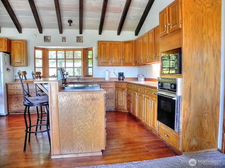 Under the ceiling, your oak kitchen
