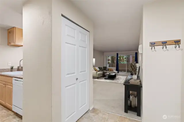 Entryway with Coat Closet - with shelving=doubles as a pantry