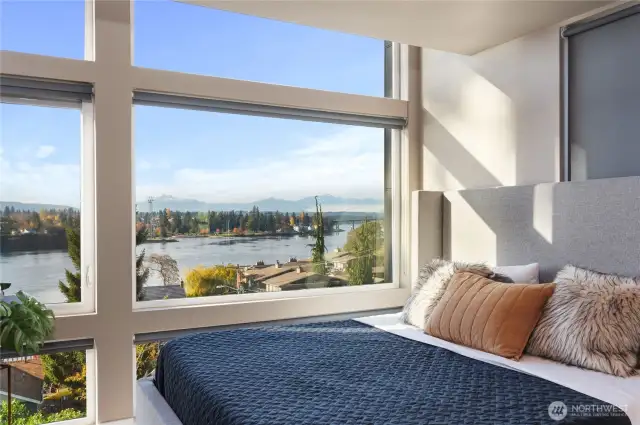A huge wall of windows to enjoy Olympic Mountain and Puget Sound views.