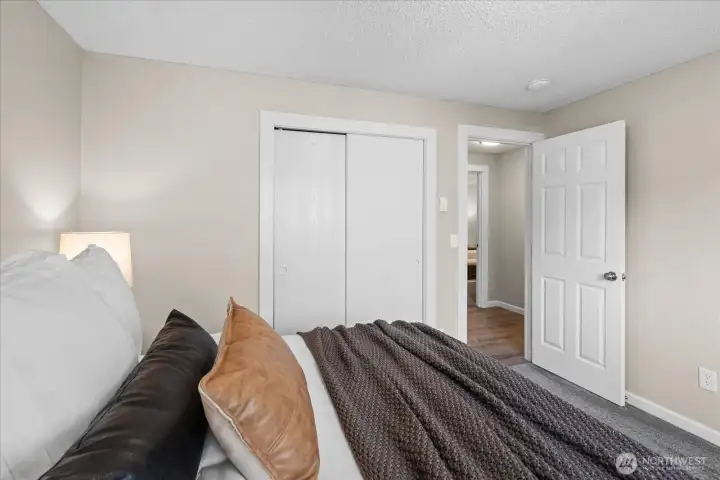 Bedroom 3 closet. Appreciate the freshly painted doors and new trim!