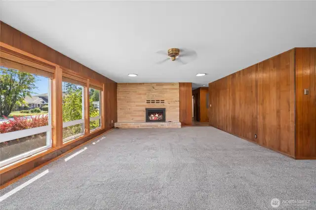 Spacious living room with mid-century character