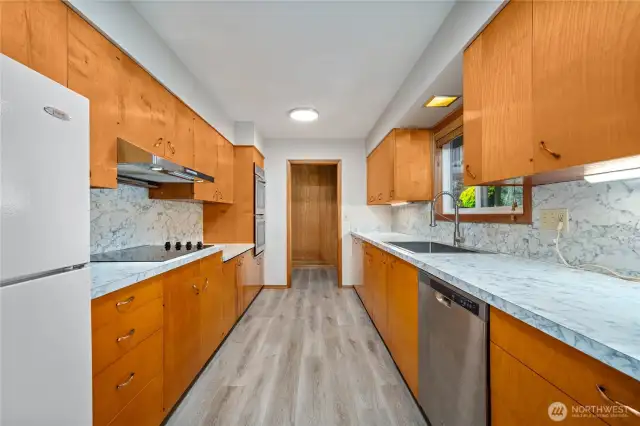 Newer DW, cooktop,  hood & deep stainless steel sink with commercial faucet