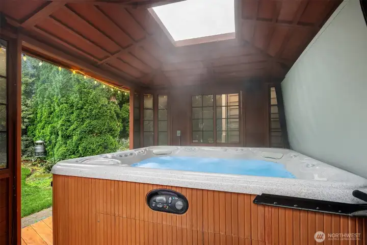 Let it rain, go ahead and enjoy the hot tub year round.
