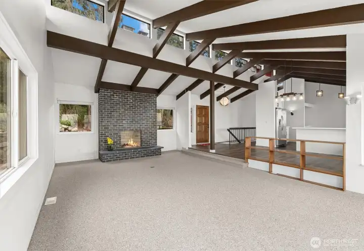 Livingroom with cozy wood burning fireplace.
