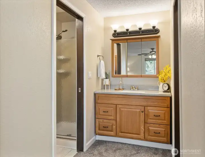 Primary room sink. Doors leads to bathroom and closet.