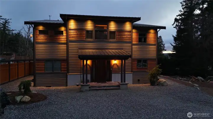 Soffit lighting 744 Crescent Beach at dusk.