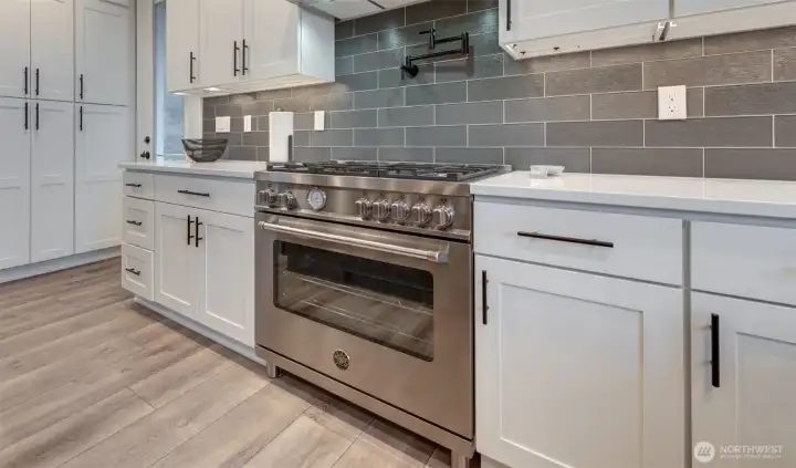 36" Bertazonni dual fuel range and check out that pot filler!