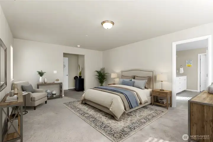 Virtually staged primary bedroom.