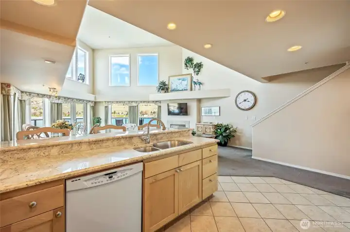 Fully-equipped kitchen with all the plates, glasses, utensils, everything, tile floors, granite cabinets, just bring the food for your BBQ!