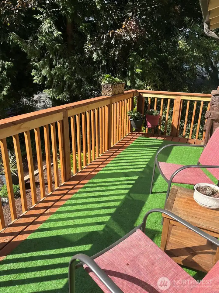 Front yard deck to enjoy coffee on a beautiful morning.