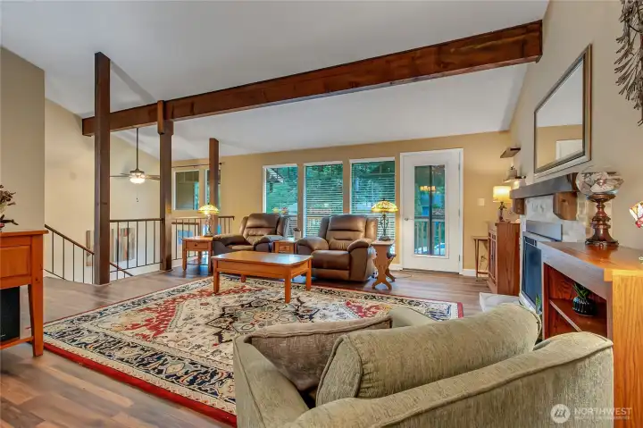 Looking from dining space into living space.