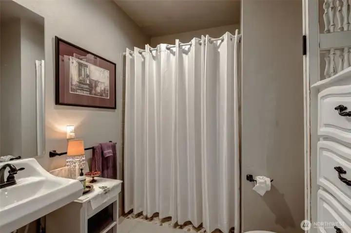 Guest bath room with step less shower