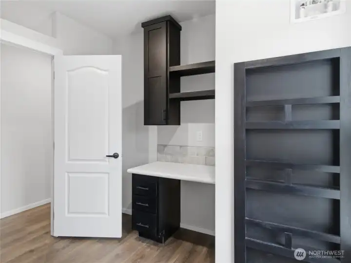 Mudroom with desk and shelving Mudroom with desk and shelving
