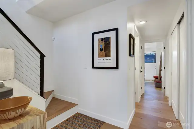 The bedrooms on either side of the hallway close to the channel side.