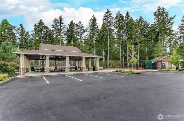 Community pavilion plus tennis courts and access to trail head.
