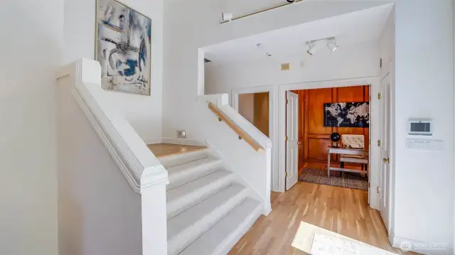 On the main floor, the open concept living and dining areas.