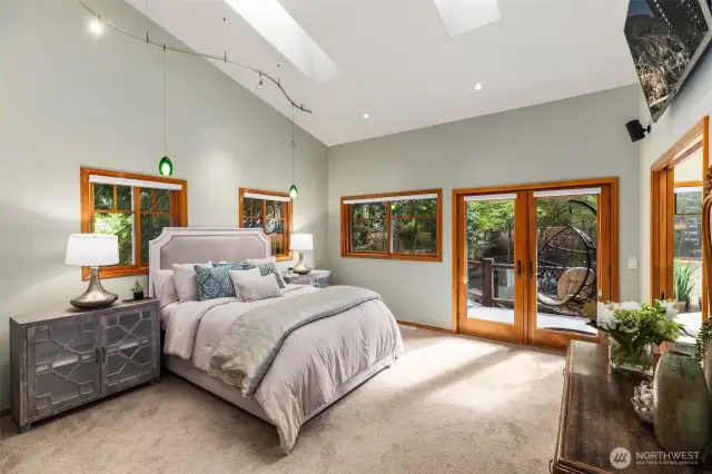 Oversized master bedroom w/French doors walking out to your full length deck and beautiful pocket doors to your 5pc bathroom.