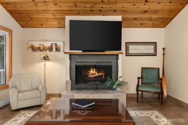 Wood burning fireplace.