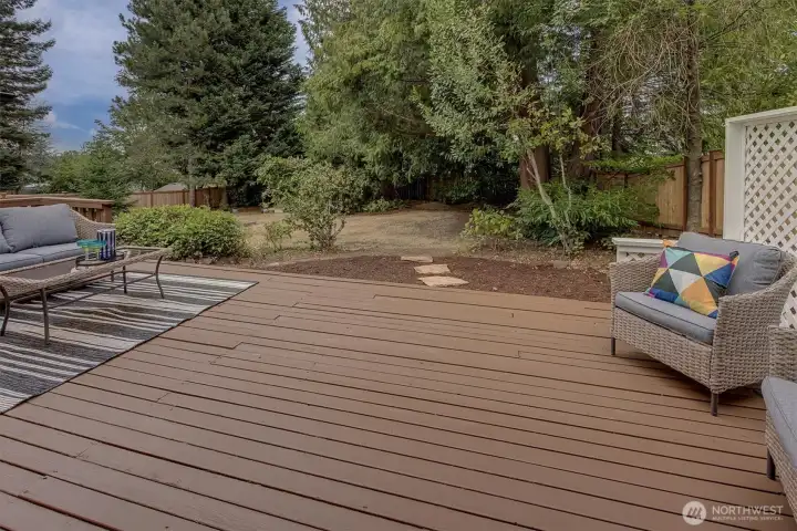 A large entertaining deck with new paint.