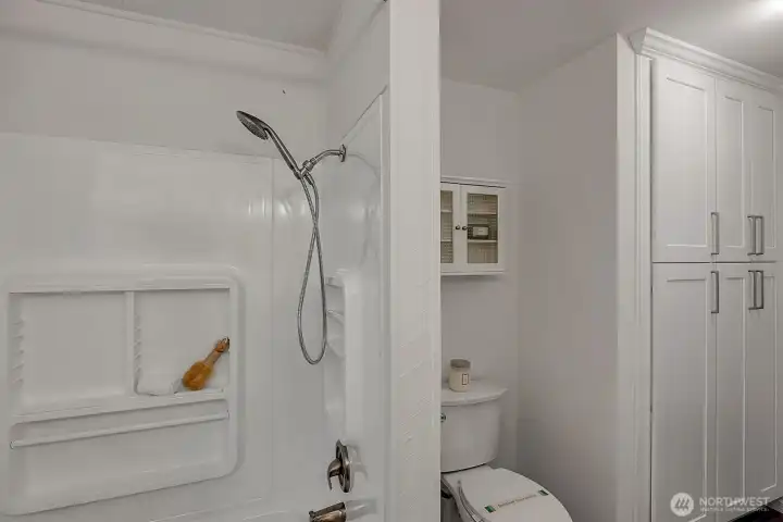 Generous built-in storage cabinetry.