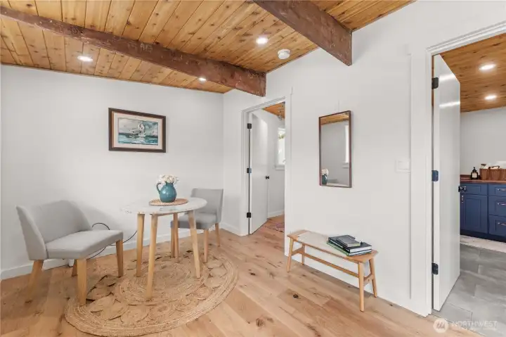 Bedroom to the left but access to the bathroom for guests.