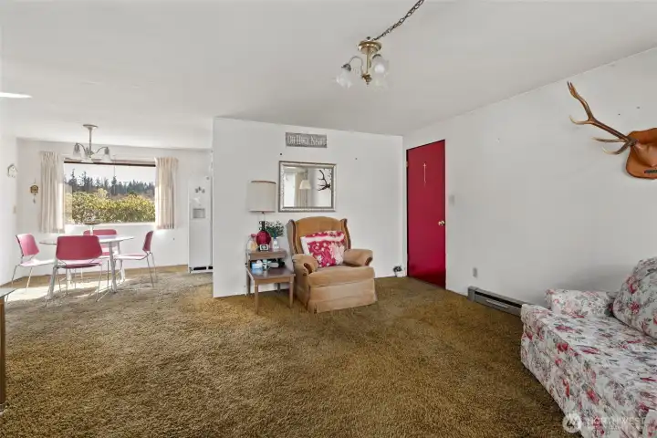 Living room opens to dining room
