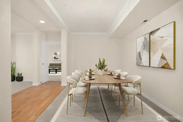 Dining Area with Hall to Kitchen - Virtually Staged Dining Area with Hall to Kitchen - Virtually Staged