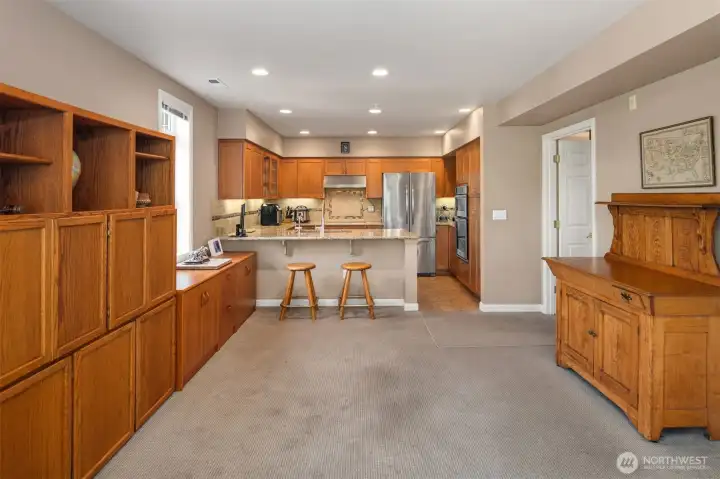 From Great Room to Kitchen - Cabinets at left and right are not built-in.