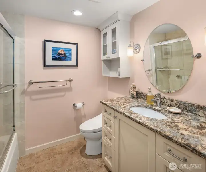 Full Hall Bath with Updates - Undermount Sink, Slab Counters