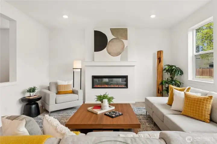 Electric fireplace to really make this space feel cozy. Electric fireplace to really make this space feel cozy.