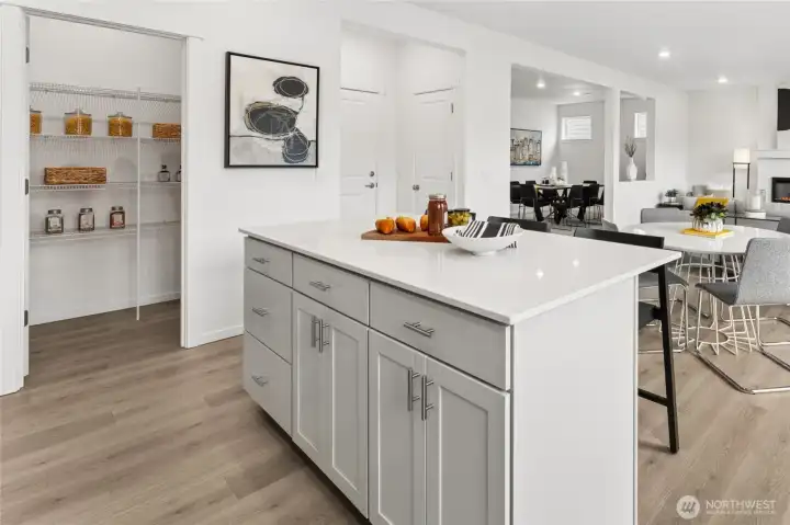 Walk-in pantry off kitchen. Walk-in pantry off kitchen.