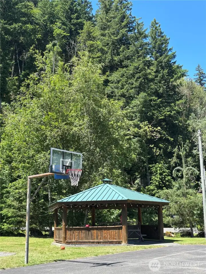 BBQ Gazebo and basketball court.