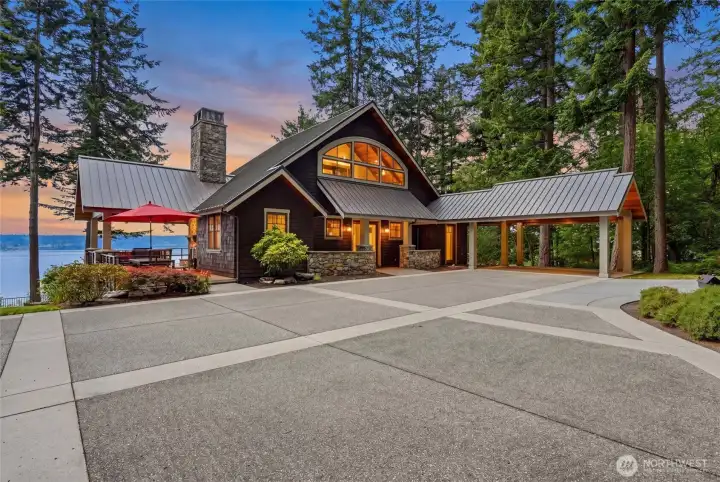 Grand driveway into the property with sweeping views of the puget sound