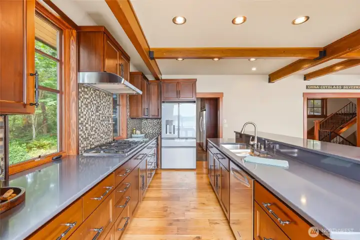 Cafe Refrigerator, Dacor Gas range, double oven