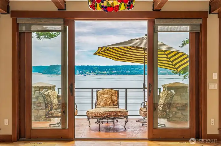 Sliding wall windows out to the main level deck