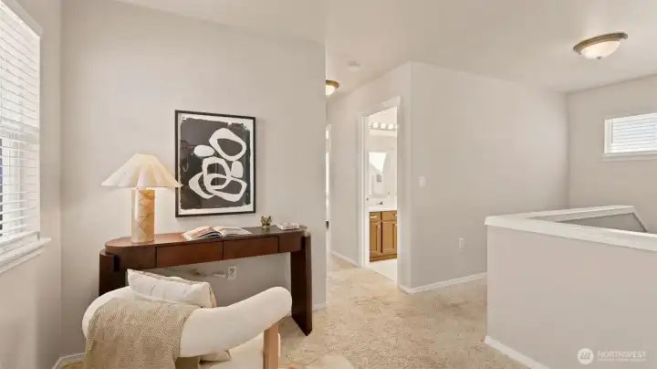 A quiet corner to work, read, or just unwind, with natural light and modern touches space A quiet corner to work, read, or just unwind, with natural light and modern touches space