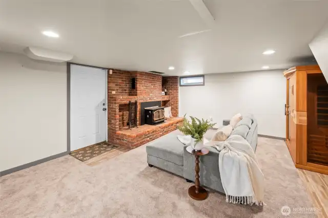 Oversized basement with second fireplace and private entry.