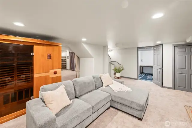 Sauna plus dedicated laundry and utility space.