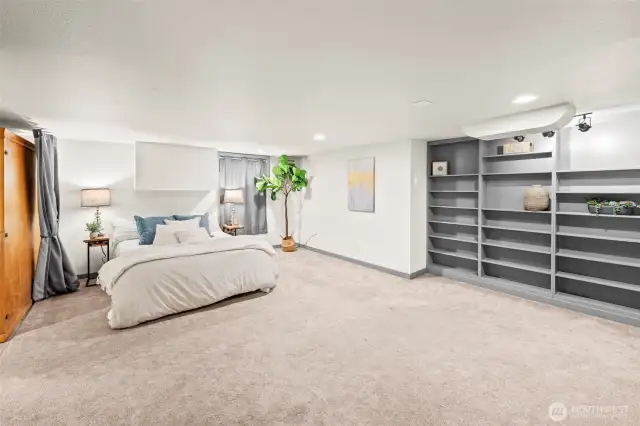 Large bedroom area in the finished basement.