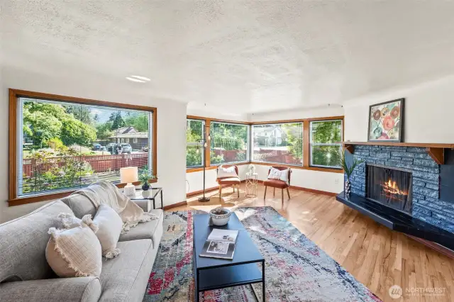 Spacious living room filled with natural light.