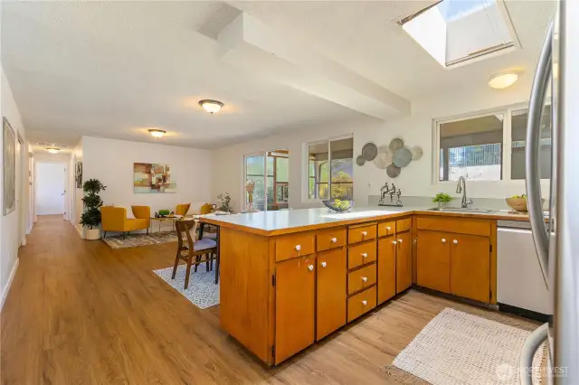 Kitchen with skylights