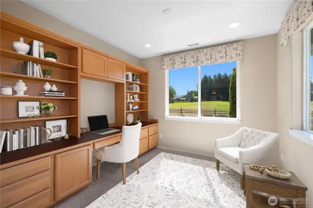 Den with beautiful custom built in.