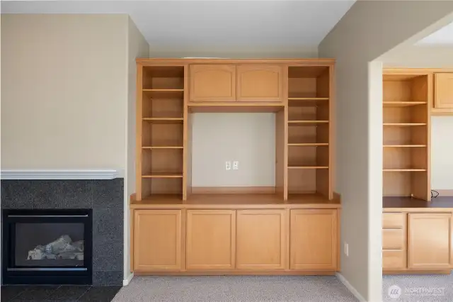 Living space with a custom built in.