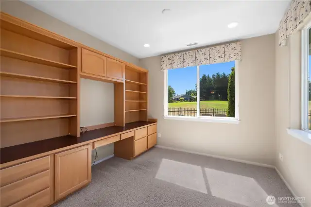 Den with beautiful custom built in.