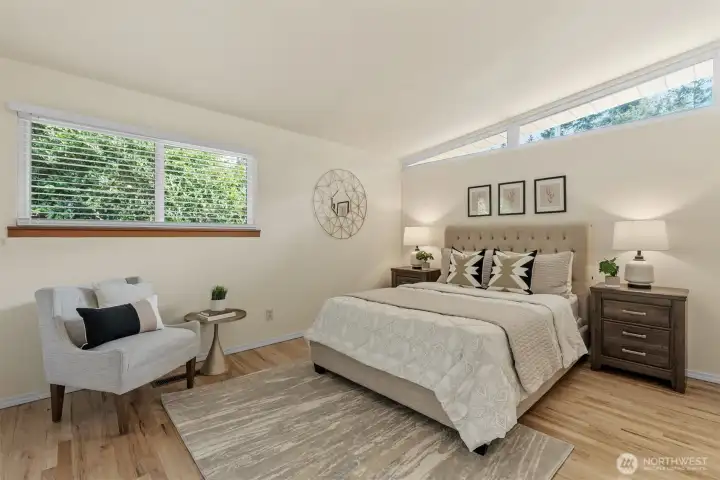 Primary bedroom has great privacy. Stay cozy with the recently serviced furnace and heat pump.