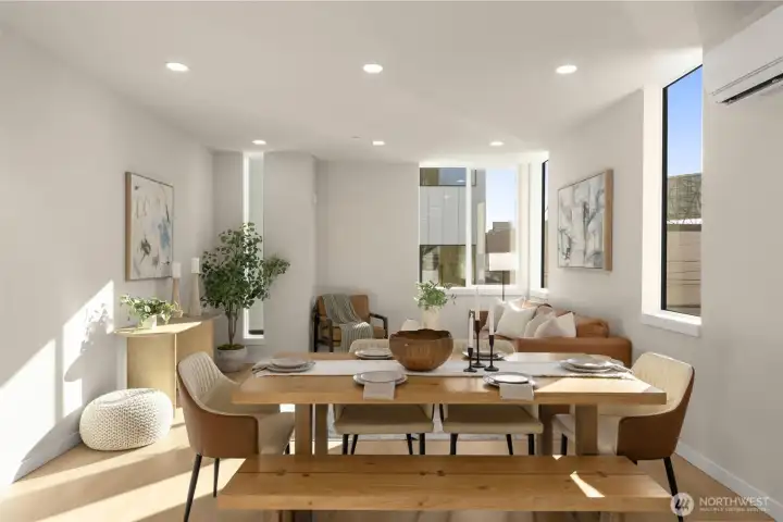 Dining space designed to seat 8 comfortably