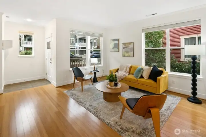 Natural light hitting the bamboo floors. Imagine starting your day with a cup from The Station just down the block.